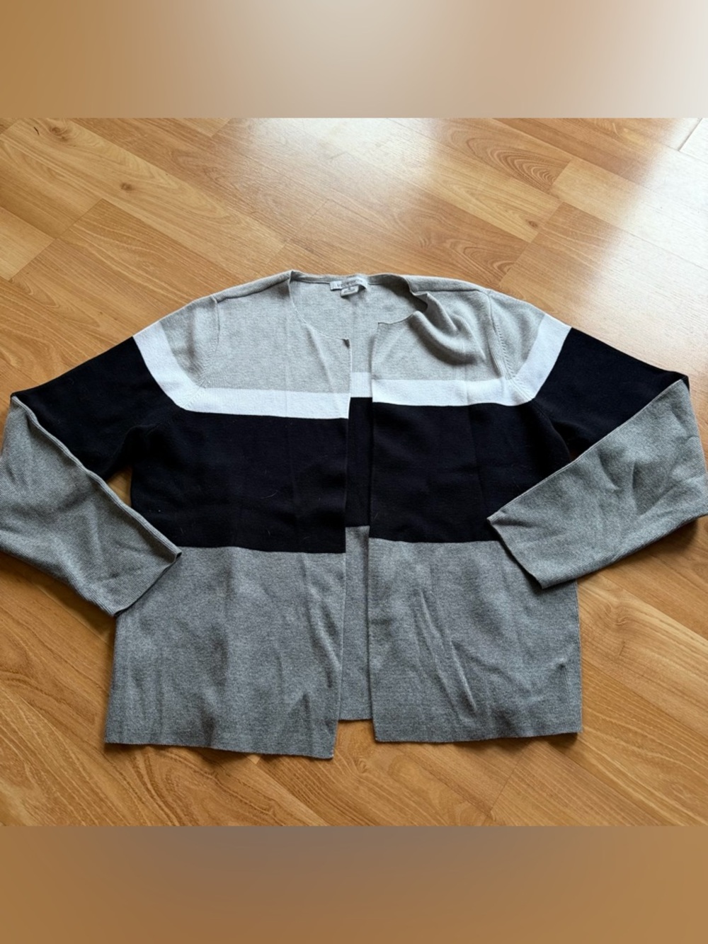 Liz Claiborne 100%‎ cotton open cardigan white black gray size XL